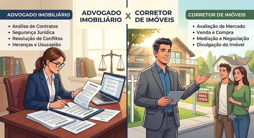 diferença entre corretor e advogado imobiliário